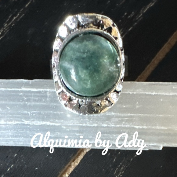 Alquimia Green Stone Silver Ring moss agate adjustable - Picture 1 of 1